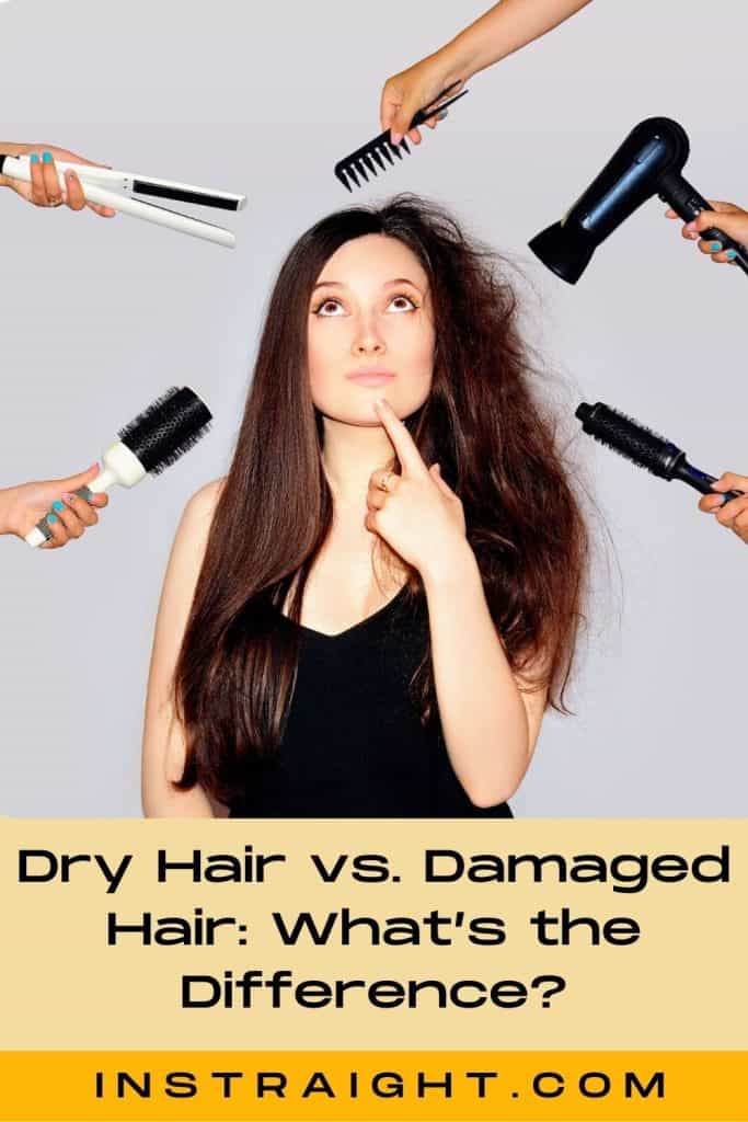 a woman surrounded by tools that can damage hair